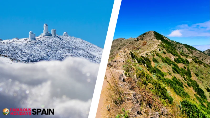 Canary Islands volcano peak covered in snow in winter and in summer